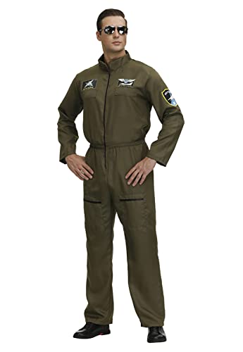 Men's Green Flight Suit for Fighter Pilot Halloween Costume